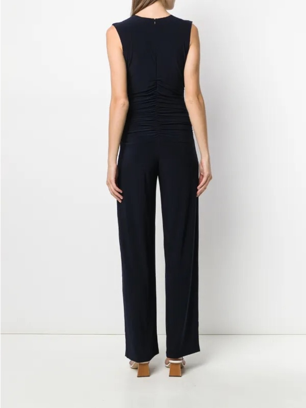 NORMA KAMALI SLEEVELESS V-NECK JUMPSUIT CINCHED WAIST S - Picture 3 of 13